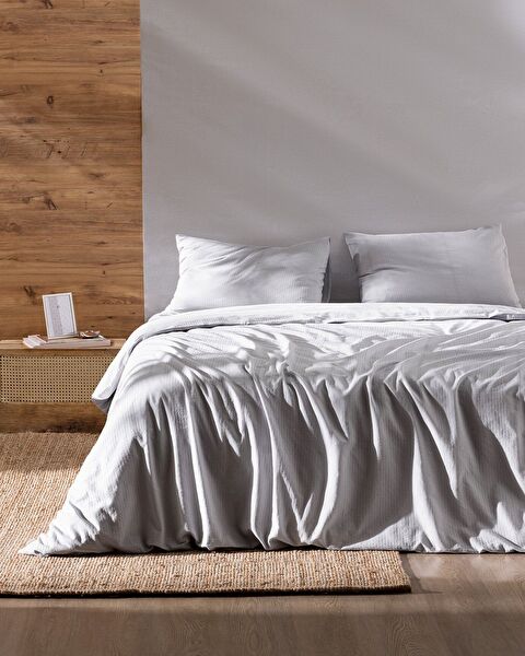 Rosalie King Size 100% Cotton Dobby Duvet Cover Set - Light Gray - 0