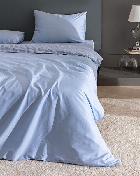 Clodia King Size 100% Cotton Printed Satin Duvet Cover Set - Blue - 1