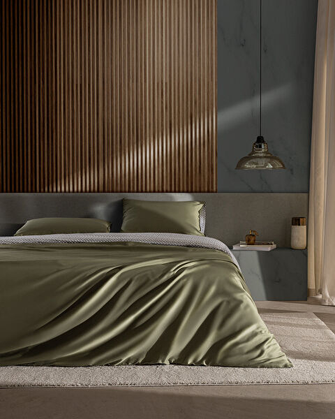 Dennie King Size %100 Pamuk Baskılı Saten Nevresim Takımı - Haki - 0