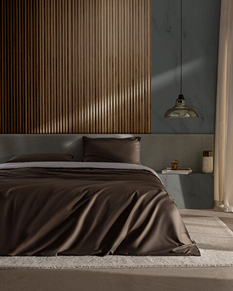 Ensemble de housse de couette en satin imprimé 100 % coton Avent King Size - Marron - 0