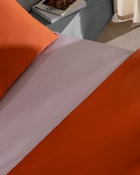 Delit King Size %100 Pamuk Baskılı Saten Nevresim Takımı - Turuncu - 4