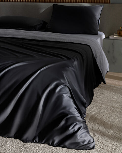 Vachel King Size 100 % Baumwolle bedrucktes Satin-Bettbezug-Set – Anthrazit - 1