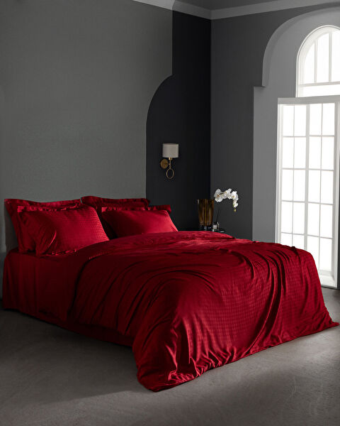 Lune King Size Bamboo Satin Duvet Cover Set - Red - 0