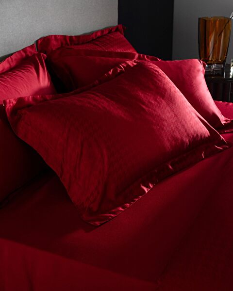 Lune King Size Bamboo Satin Duvet Cover Set - Red - 3