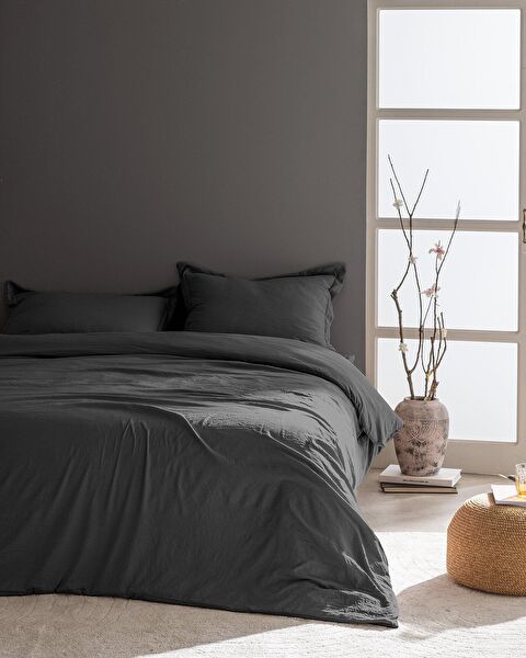 Mona kingsize microvezel elastische dekbedovertrekset - antraciet - 0