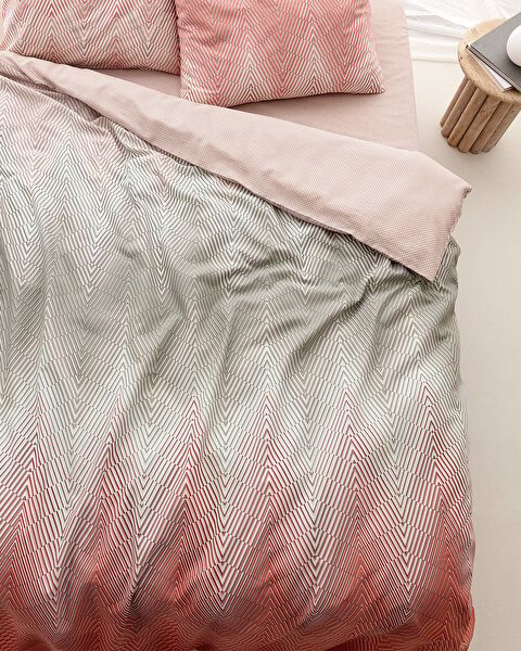 Ensemble de housse de couette imprimée King Size en coton Navarre - Beige/Corail - 1