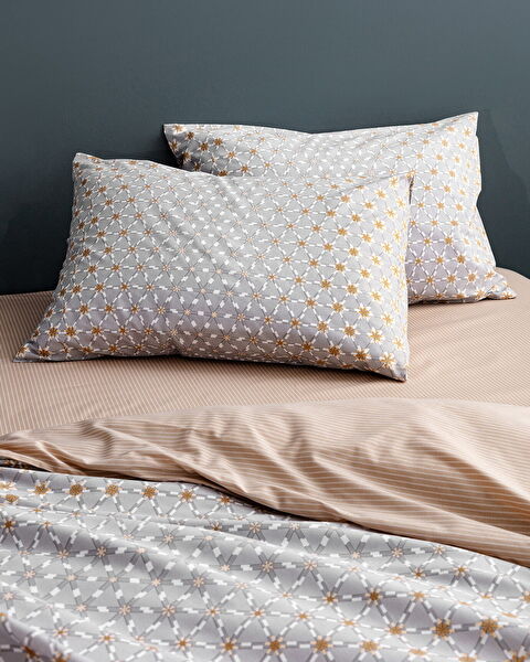 Rainger King Size Cotton Printed Duvet Cover Set - Grey/Beige - 1