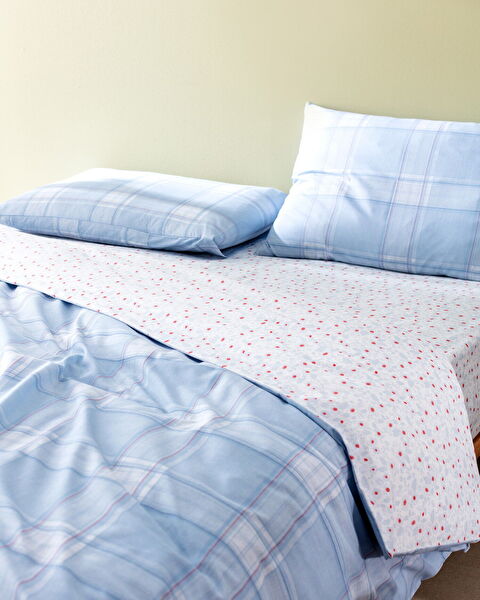 Blanch kingsize katoenen dekbedovertrekset met print - Blauw - 1