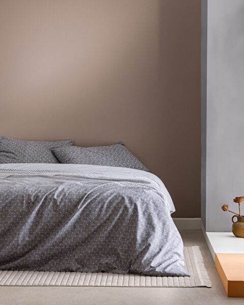 Ensemble de housse de couette imprimé en coton King Size Hugo - Gris - 0