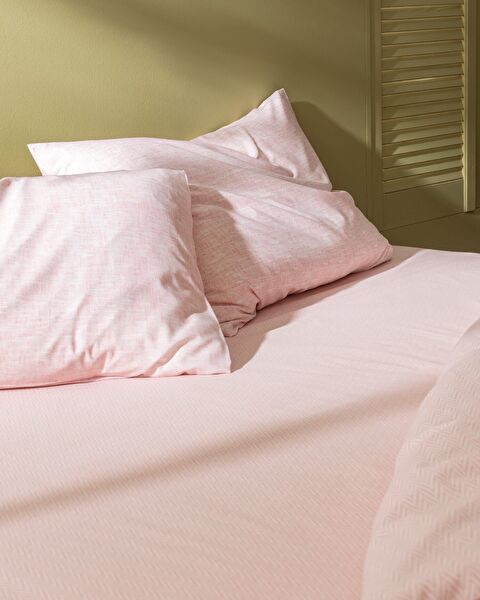 Juin kingsize katoenen dekbedovertrekset met print - Poeder - 3