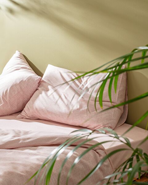 Juin kingsize katoenen dekbedovertrekset met print - Poeder - 2