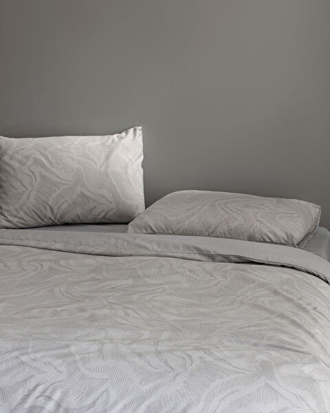 Ensemble de housse de couette imprimé en coton Coyan King Size - Gris - 1