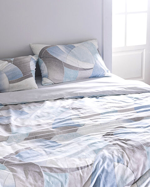 Ensemble de housse de couette imprimé en coton King Size Achille - Turquoise - 1