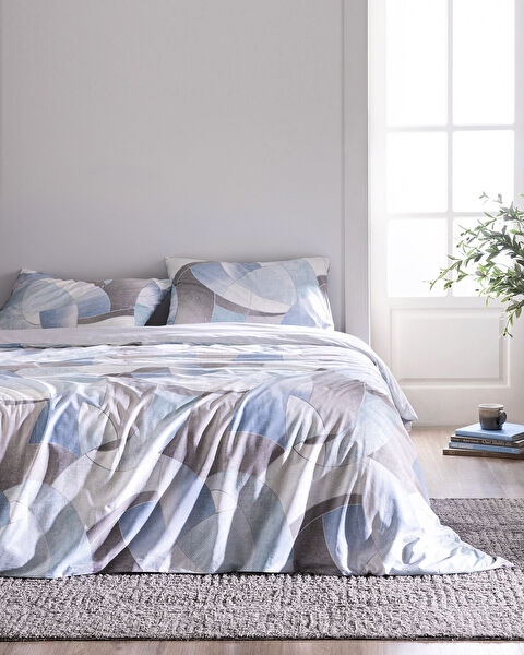 Ensemble de housse de couette imprimé en coton King Size Achille - Turquoise - 0