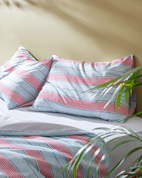 Ensemble de housse de couette imprimé en coton Marc King Size - Bleu/Rouge - 2