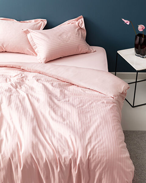 Elicia King Size Striped Satin Duvet Cover Set - Powder - 3