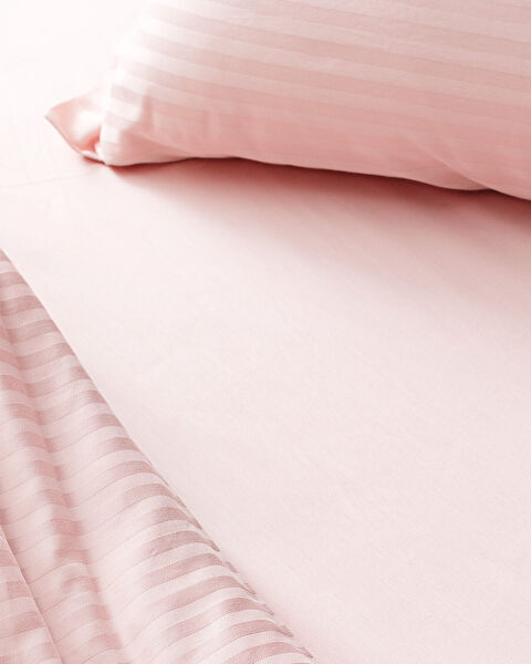 Elicia King Size Striped Satin Duvet Cover Set - Powder - 4