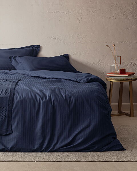Elicia King Size Striped Satin Duvet Cover Set - 0