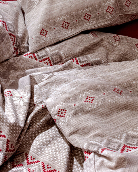 Vixien Super King Size 100% Cotton Flannel Duvet Cover Set - Beige - 5