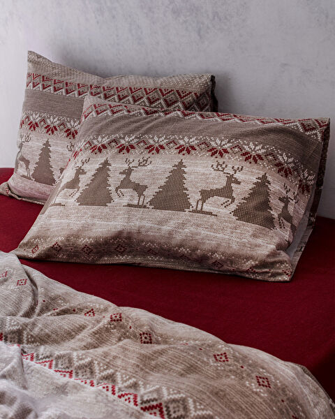 Vixien Super King Size 100% Cotton Flannel Duvet Cover Set - Beige - 2