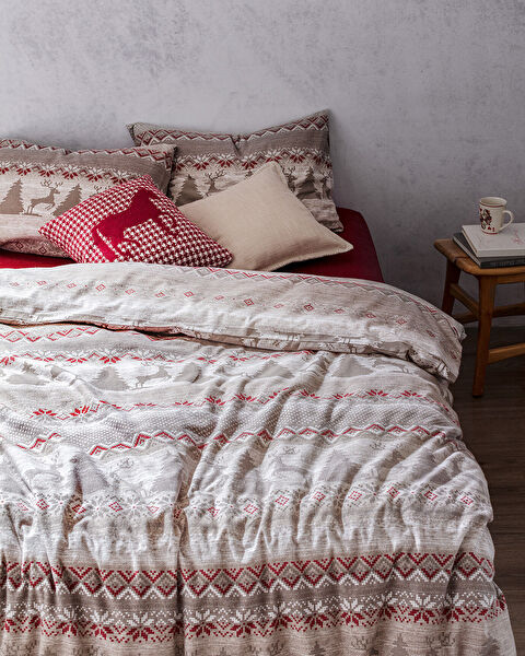 Vixien Super King Size 100% Cotton Flannel Duvet Cover Set - Beige - 1