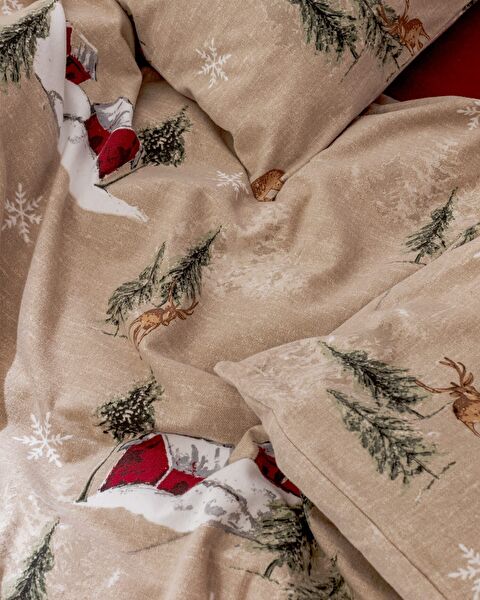 Charlen Super Kingsize dekbedovertrekset van 100% katoenflanel - Beige - 5