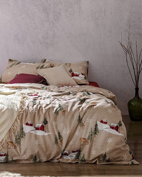Charlen Super Kingsize dekbedovertrekset van 100% katoenflanel - Beige - 0