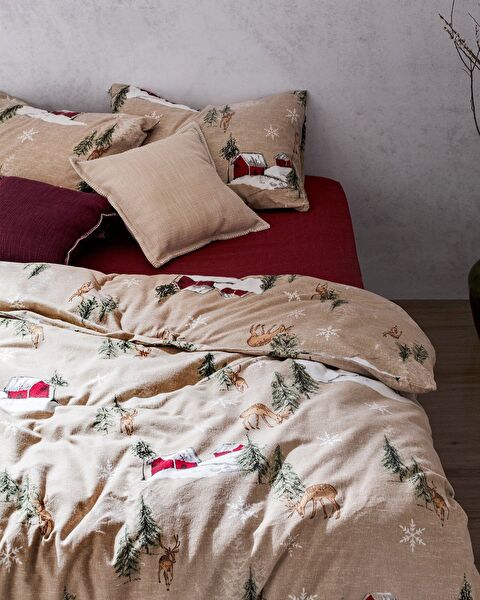 Charlen Süper King Size %100 Pamuk Flanel Nevresim Takımı - Bej - 1