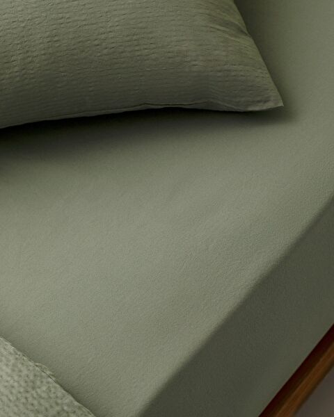 Ensemble de housse de couette en seersucker lavable simple Linda - Kaki - 4