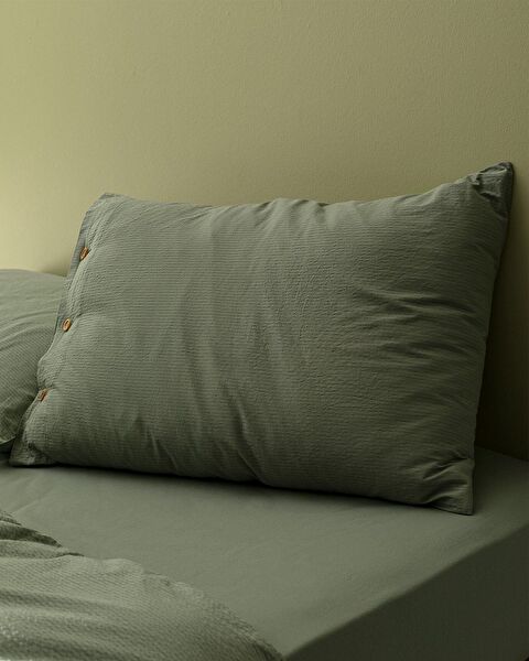 Ensemble de housse de couette en seersucker lavable simple Linda - Kaki - 2