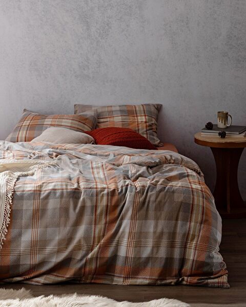 Gustave Single 100% Cotton Flannel Duvet Cover Set - Beige/Orange - 0