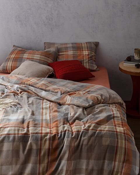 Gustave Single 100% Cotton Flannel Duvet Cover Set - Beige/Orange - 1