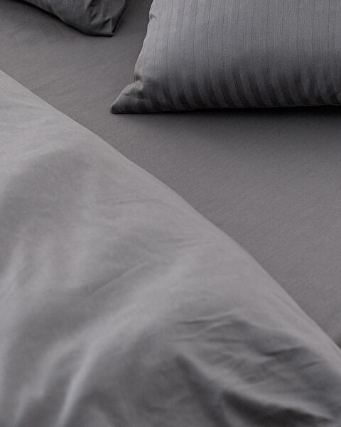 Adrien Tek Kişilik Çizgili Kapaklı Nevresim Takımı - Koyu Gri - 3