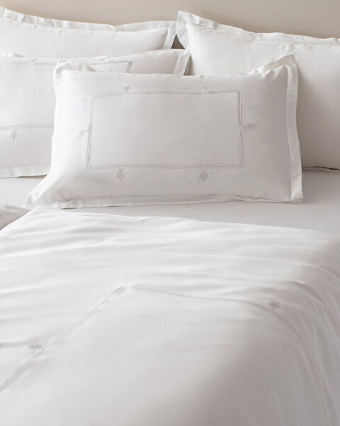 Ensemble de housse de couette en satin brodé taille familiale Lilas - Gris clair - 2