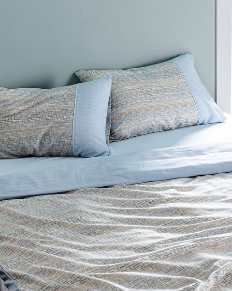 Burnel eenpersoons 100% katoen Madame Coco Crep bedrukte dekbedovertrekset - blauw/beige - 1