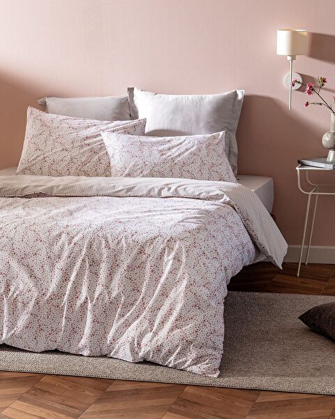 Octave Single Elastic 100% Cotton Ranforce Printed Duvet Cover Set - Powder - 0