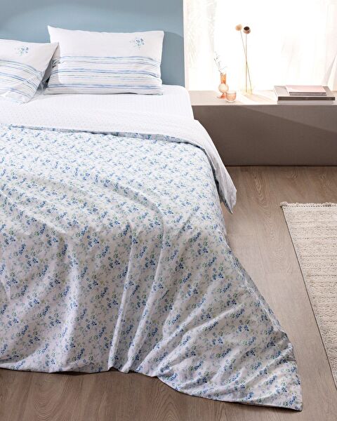 Squirre eenpersoons dekbedovertrekset van 100% katoen met Ranforce-print - blauw - 1