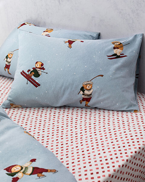 Fabienne Bear 100% katoenen flanellen dekbedovertrekset - blauw - 2