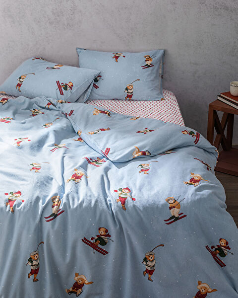 Fabienne Bear 100% katoenen flanellen dekbedovertrekset - blauw - 1