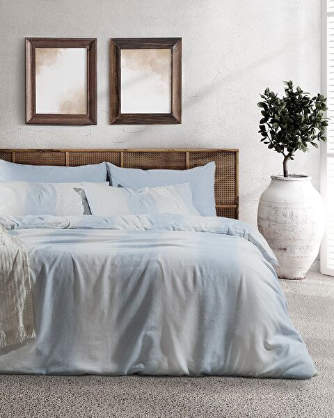 Berthe Single Cotton Dobby Duvet Cover Set - Light Blue - 0