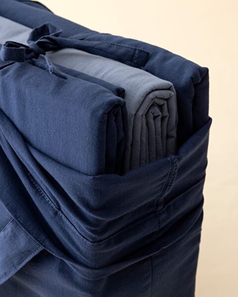 Aimon eenpersoons dekbedovertrekset van 100% gewassen katoen met striksluiting - blauw/marineblauw - 9