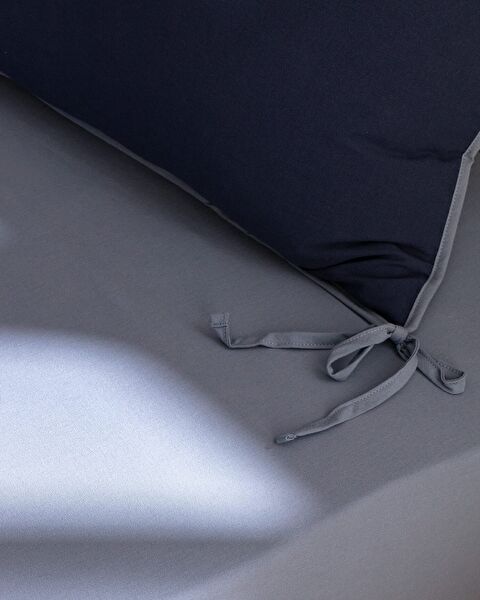 Aimon eenpersoons dekbedovertrekset van 100% gewassen katoen met striksluiting - blauw/marineblauw - 5