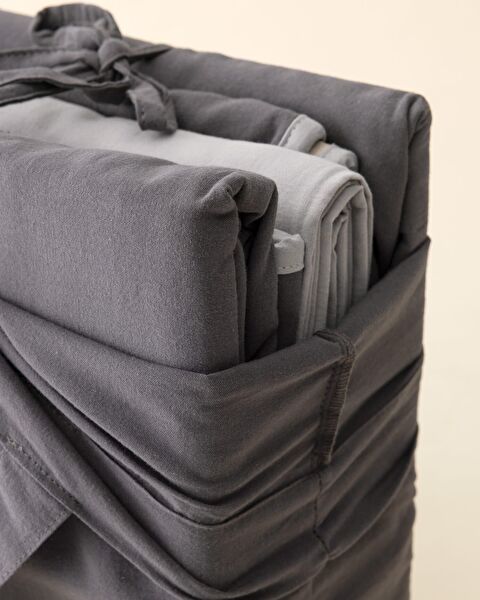 Aimon eenpersoons dekbedovertrekset van 100% gewassen katoen, antraciet/beige - 9