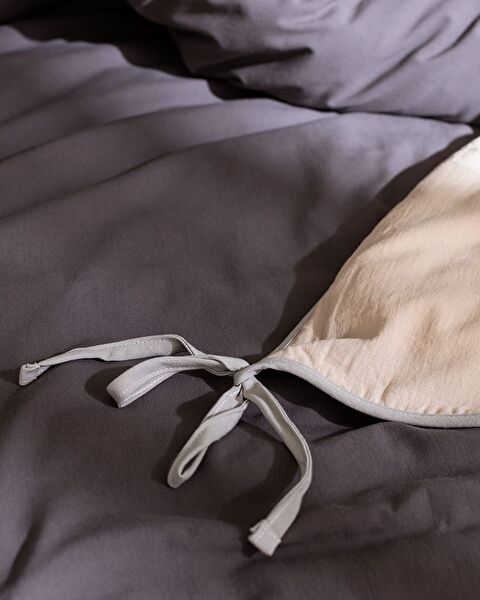 Aimon eenpersoons dekbedovertrekset van 100% gewassen katoen, antraciet/beige - 3