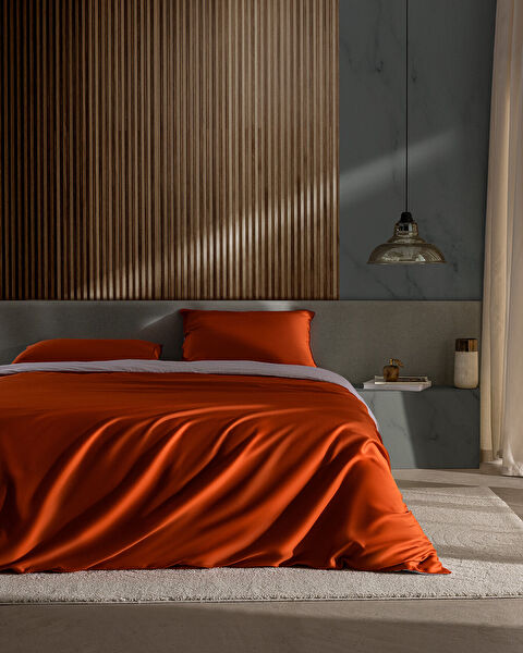 Delit Single 100% Cotton Printed Satin Duvet Cover Set - Orange - 0