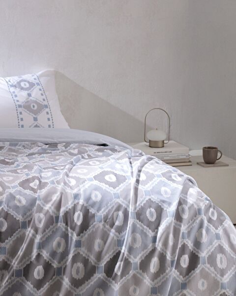 Avril Single 100% Cotton Ranforce Printed Duvet Cover Set - Grey/Blue - 1