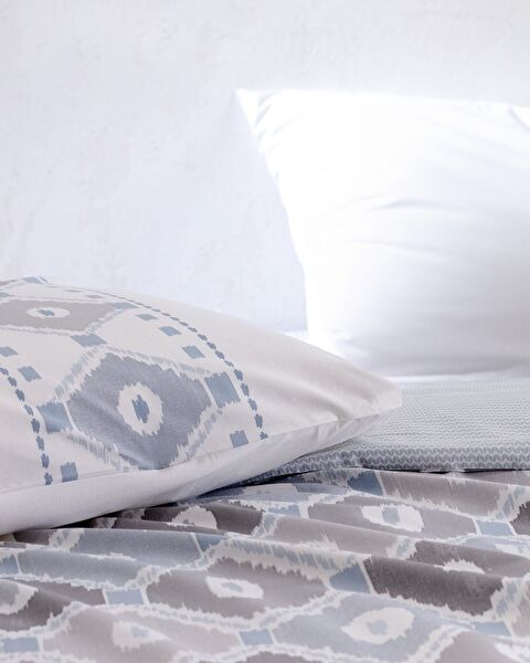 Avril Single 100% Cotton Ranforce Printed Duvet Cover Set - Grey/Blue - 2