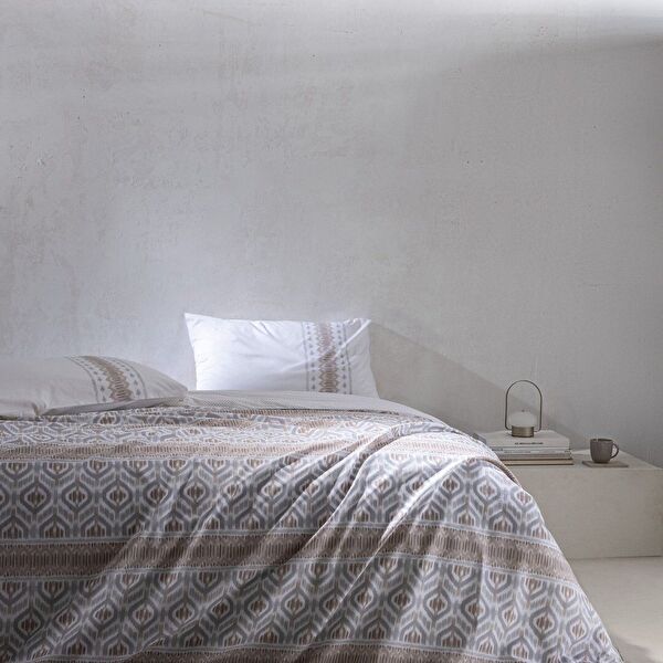 Abrial Tek Kişilik %100 Pamuk Ranforce Baskılı Nevresim Takımı - Bej/Gri - 0