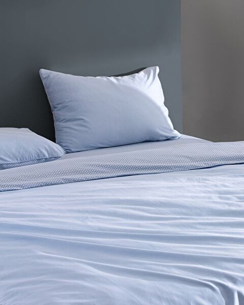 Clodia Single 100% Cotton Printed Satin Duvet Cover Set - Blue - 2