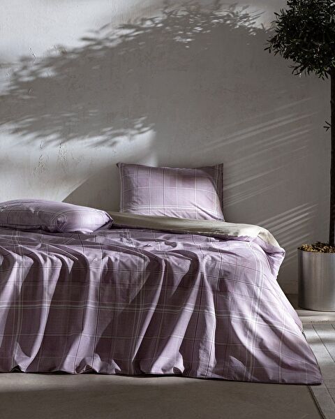 Amata Tek Kişilik %100 Pamuk Ranforce Baskılı Nevresim Takımı - Mürdüm - 0